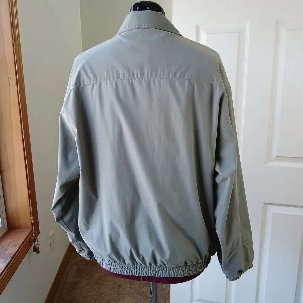 London Fog Grey Windbreaker Jacket L VTG Y2K golf bomber full zip button collar